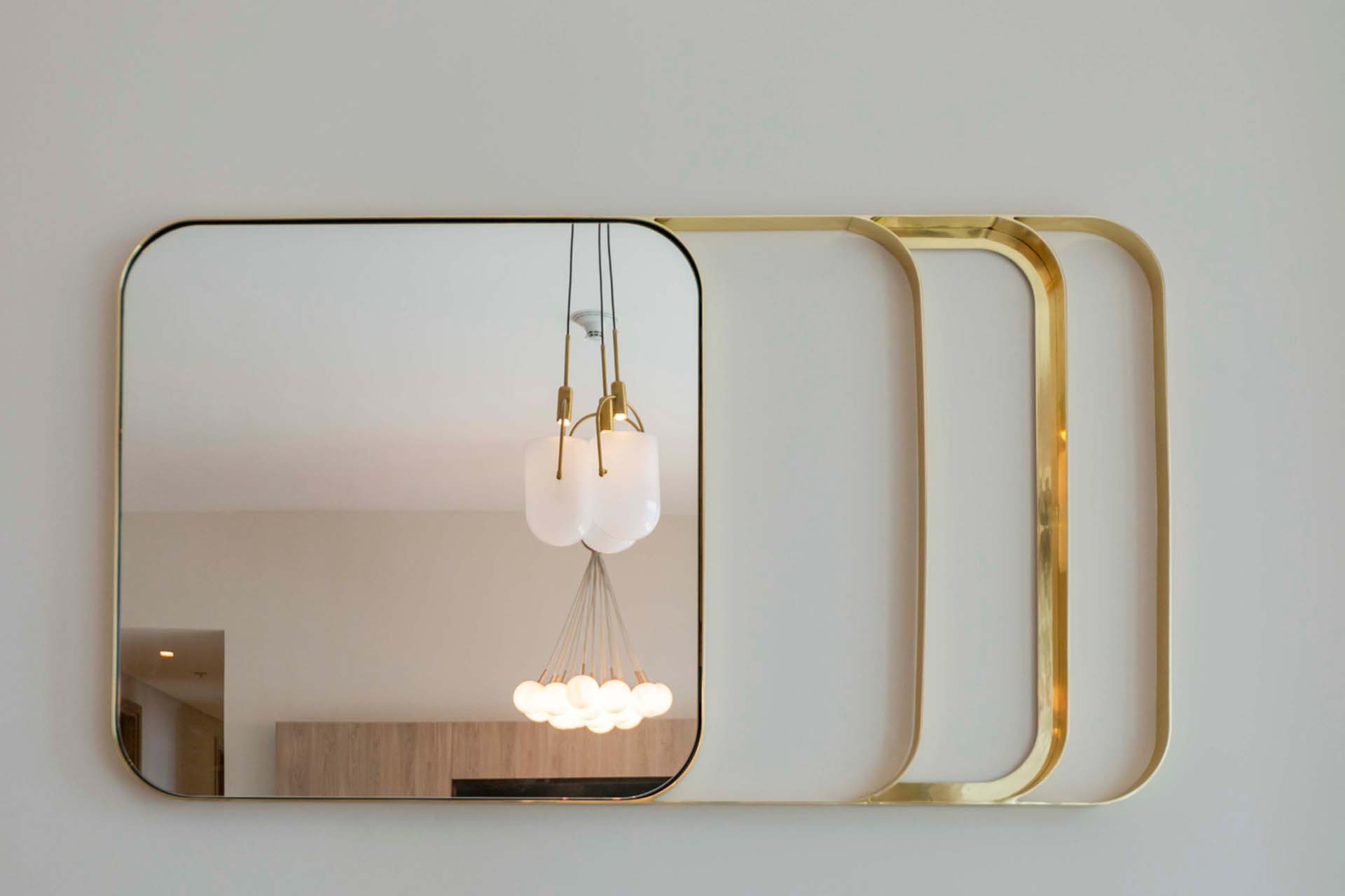 Interior of light modern bathroom with a mirror with light